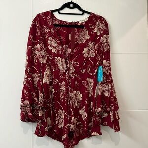 Floral ruffle bell sleeve romper